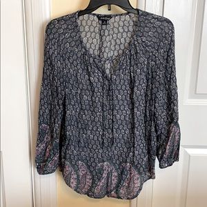 Lucky Brand dusky-blue button-up peasant top